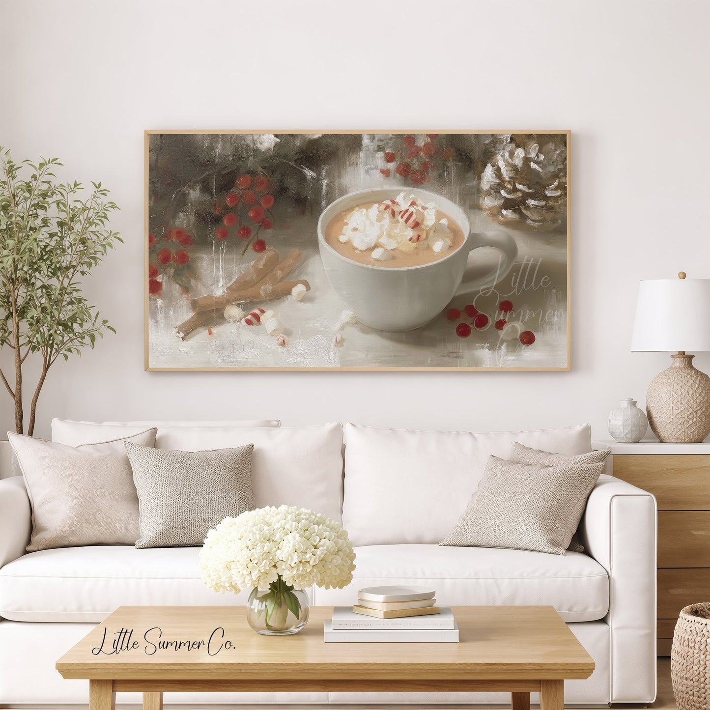 Peppermint Cocoa Cup Frame TV Art displayed on a TV