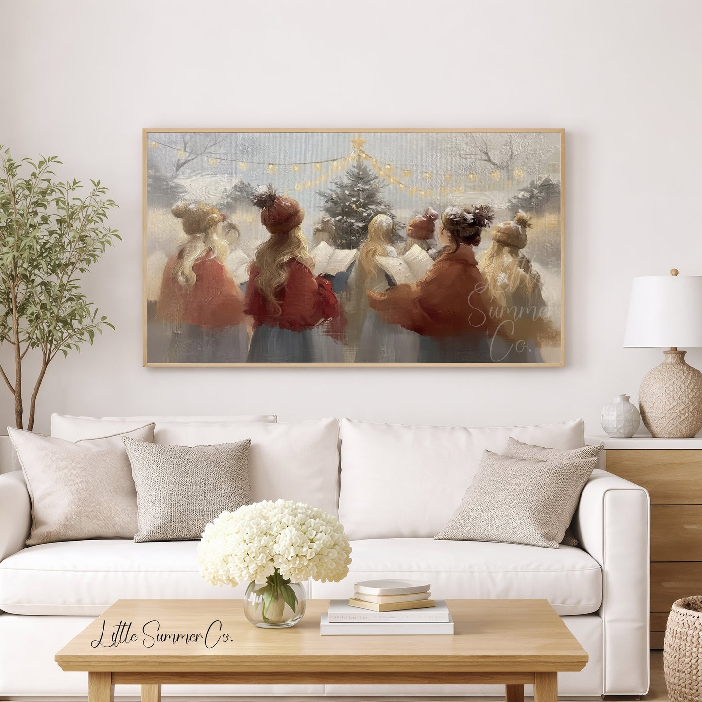 Christmas Carolers Tree Frame TV Art displayed on a TV