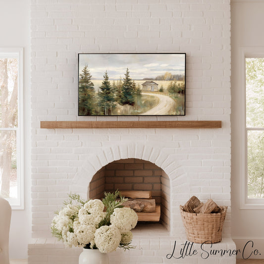 Lakeside Cabin Pines Frame TV Art displayed on a TV