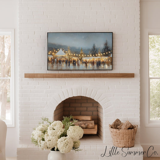 Glowing Winter Market Evening Frame TV Art displayed on a TV