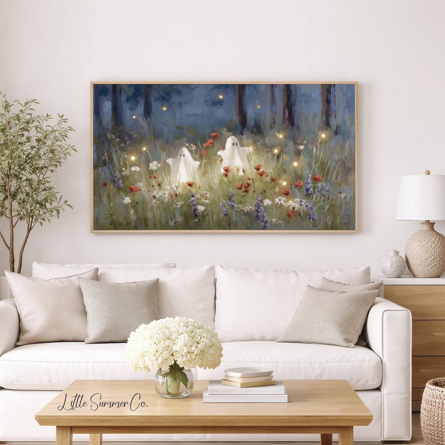 Ghosts Flower Field Frame TV Art displayed on a TV