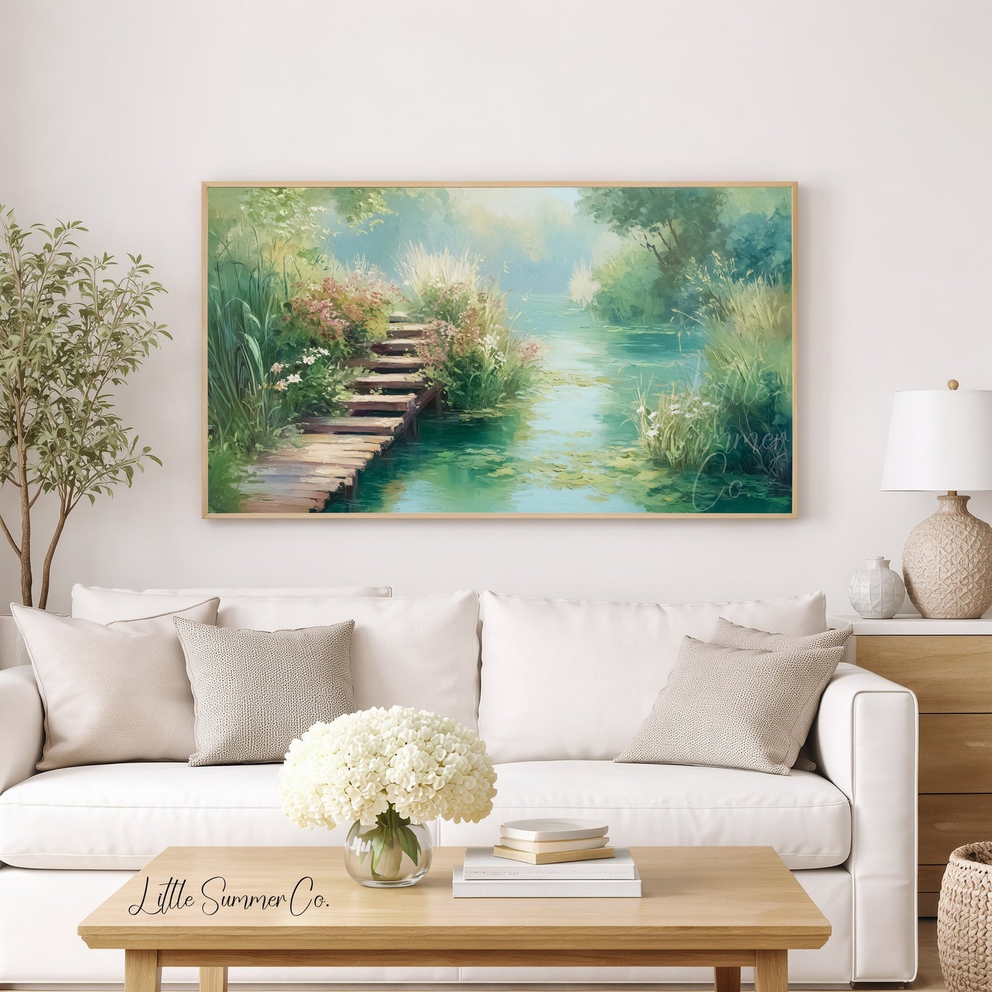 Garden Footbridge Frame TV Art displayed on a TV