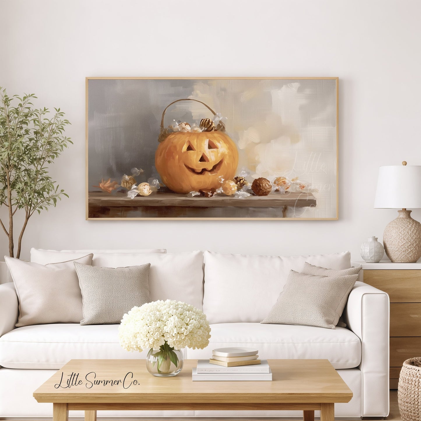 Jack O Lantern Candy Frame TV Art displayed on a TV