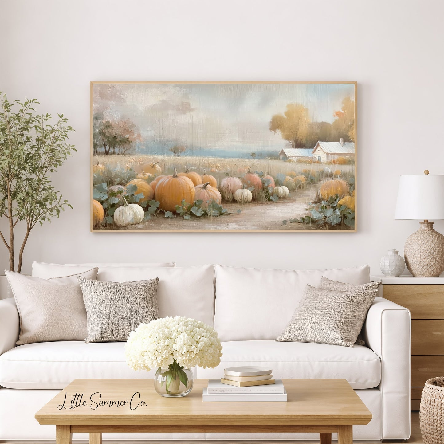 Pumpkin Patch Farmhouse Frame TV Art displayed on a TV