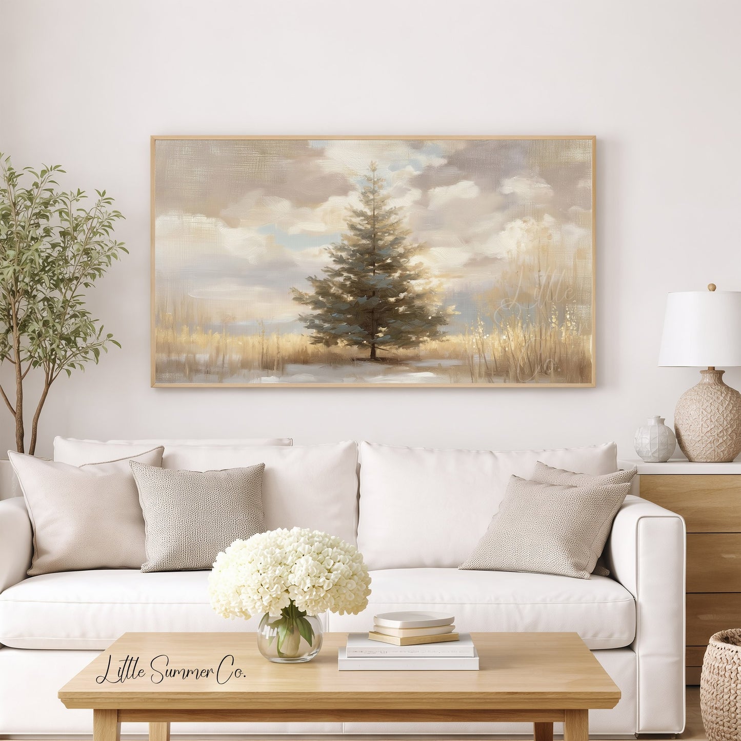 Solitary Pine Tree Frame TV Art displayed on a TV