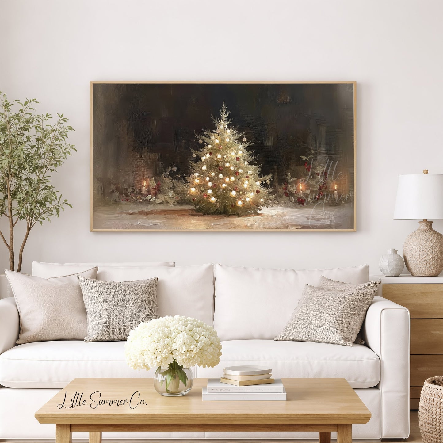 Christmas Tree Lights Frame TV Art displayed on a TV