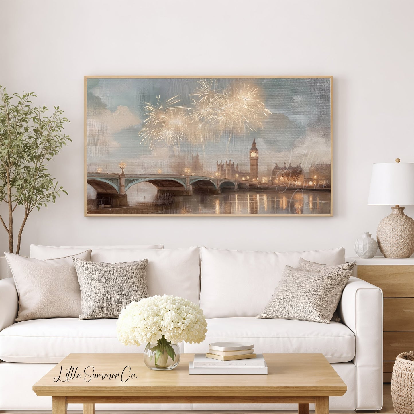 Big Ben Fireworks Frame TV Art displayed on a TV