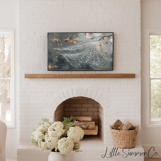Autumn Spider Web Frame TV Art displayed on a TV