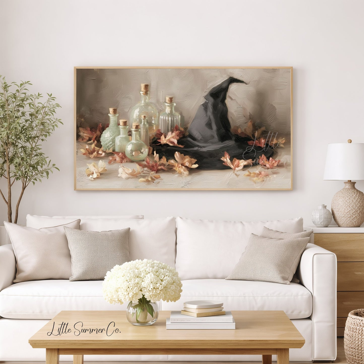 Witch Hat Potion Bottles Frame TV Art displayed on a TV