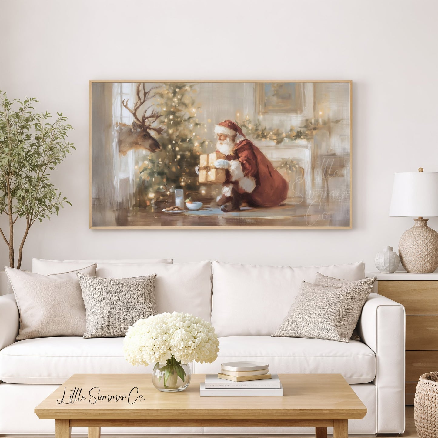 Santa And Deer Frame TV Art displayed on a TV