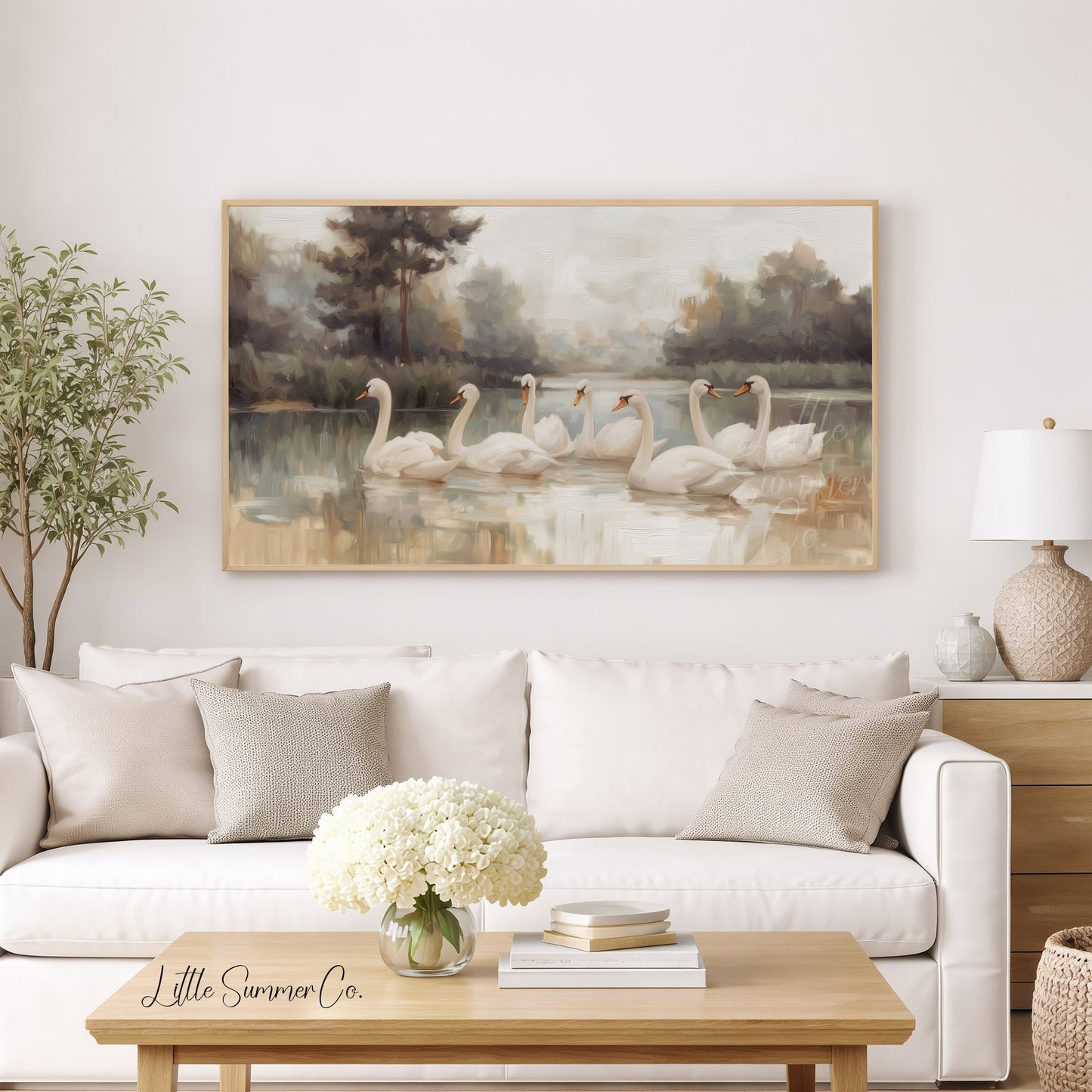 Lake Swans Frame TV Art displayed on a TV