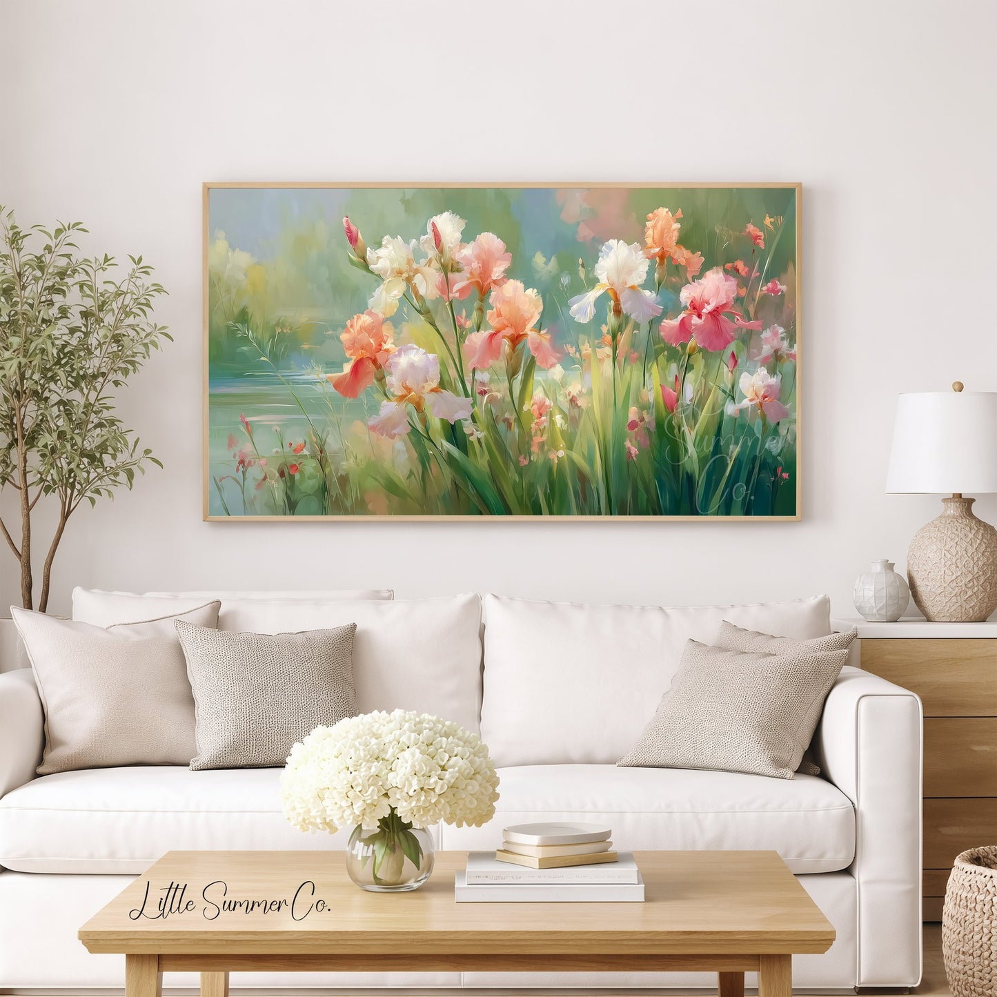 Pastel Irises Frame TV Art displayed on a TV