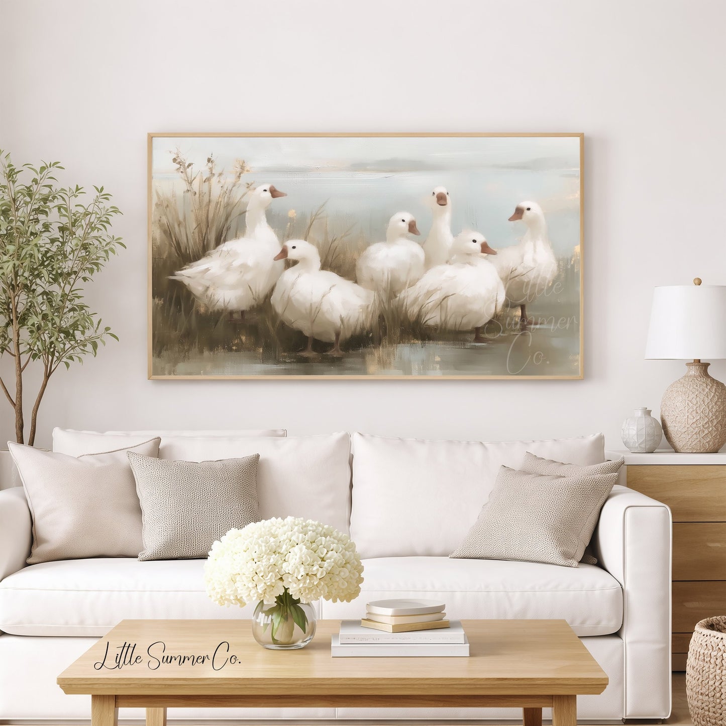 Six Geese a-Laying Frame TV Art displayed on a TV