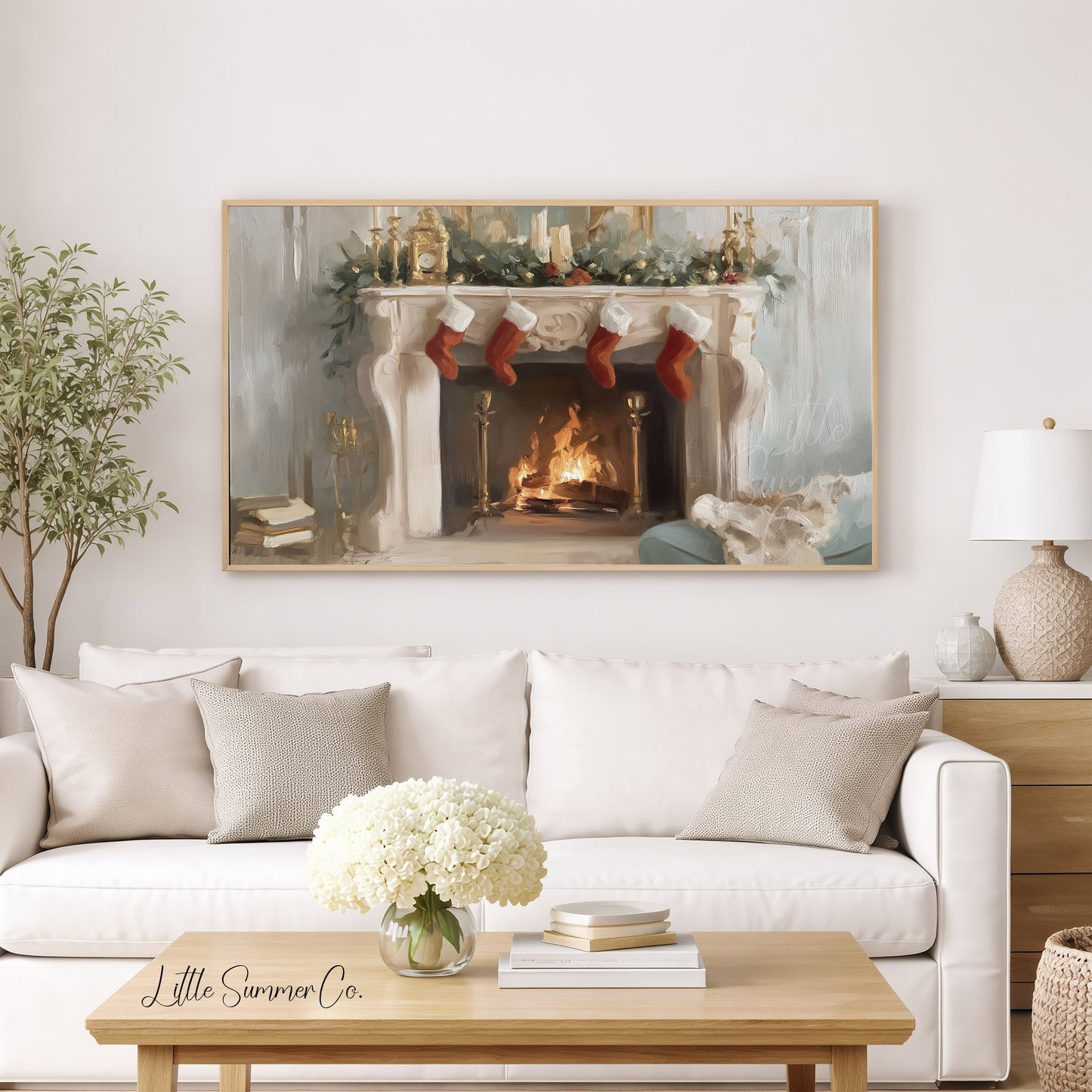 Christmas Fireplace Stockings Frame TV Art displayed on a TV