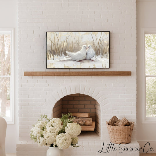 Two Turtle Doves Frame TV Art displayed on a TV
