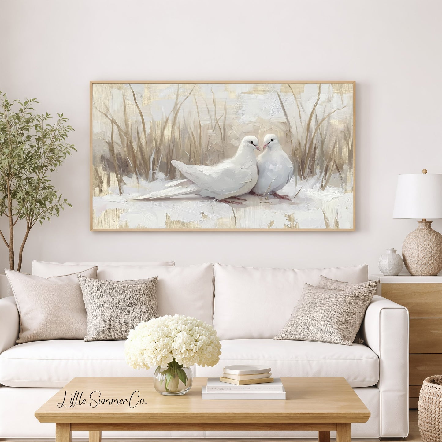 Two Turtle Doves Frame TV Art displayed on a TV