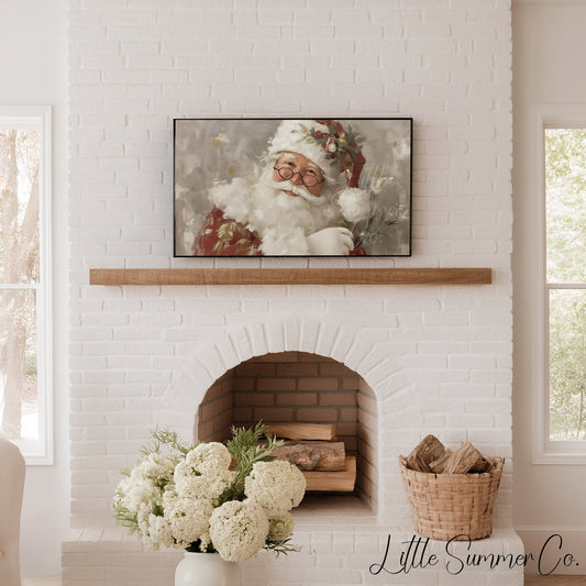 Santa Claus With Holly And Glasses Frame TV Art displayed on a TV