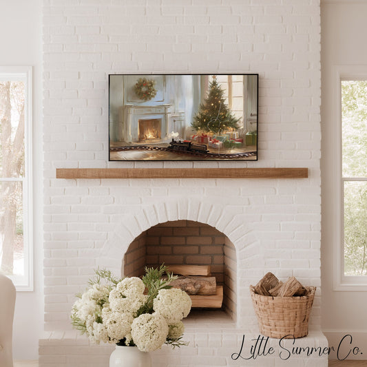 Christmas Tree And Train Frame TV Art displayed on a TV