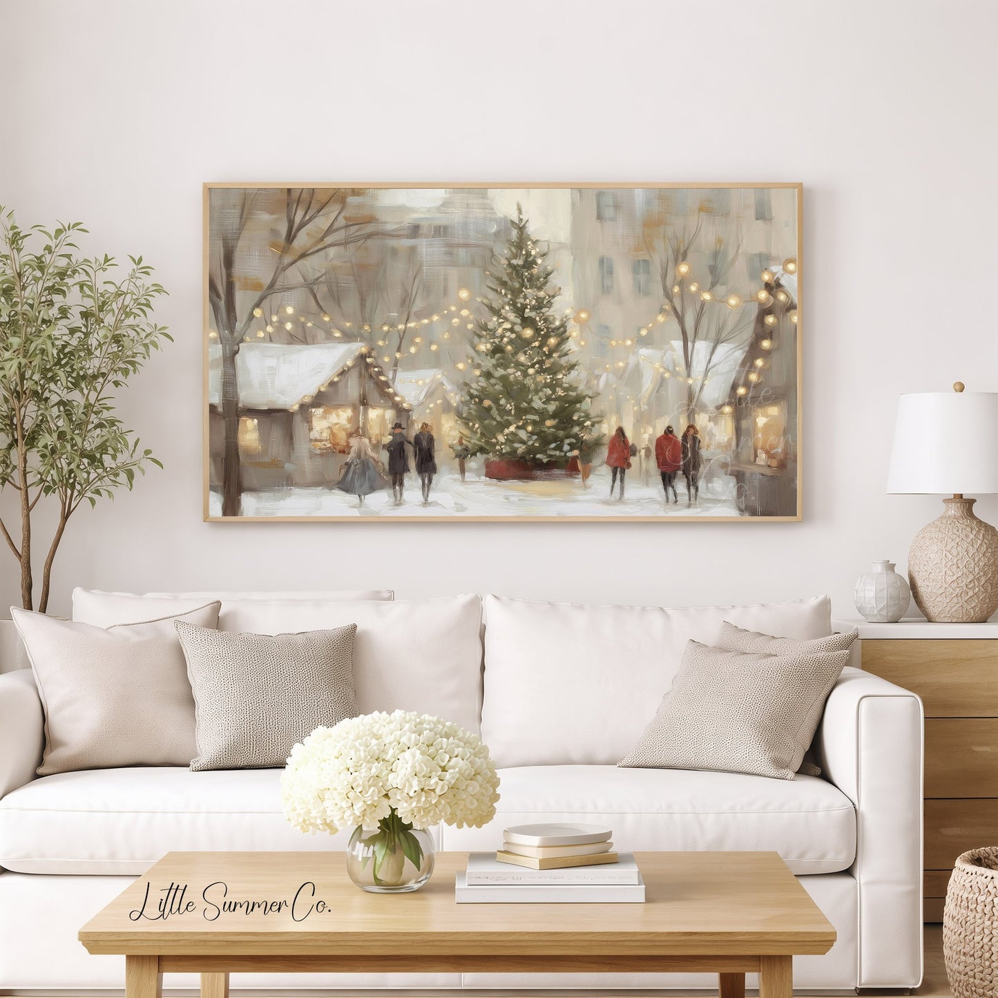 Festive Christmas Market Square Frame TV Art displayed on a TV