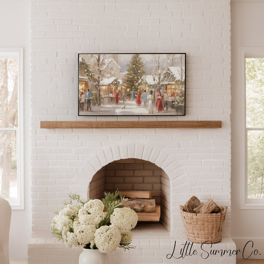 Village Christmas Market Frame TV Art displayed on a TV