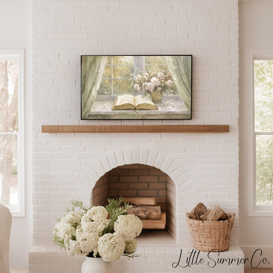 Open Book Flowers Frame TV Art displayed on a TV