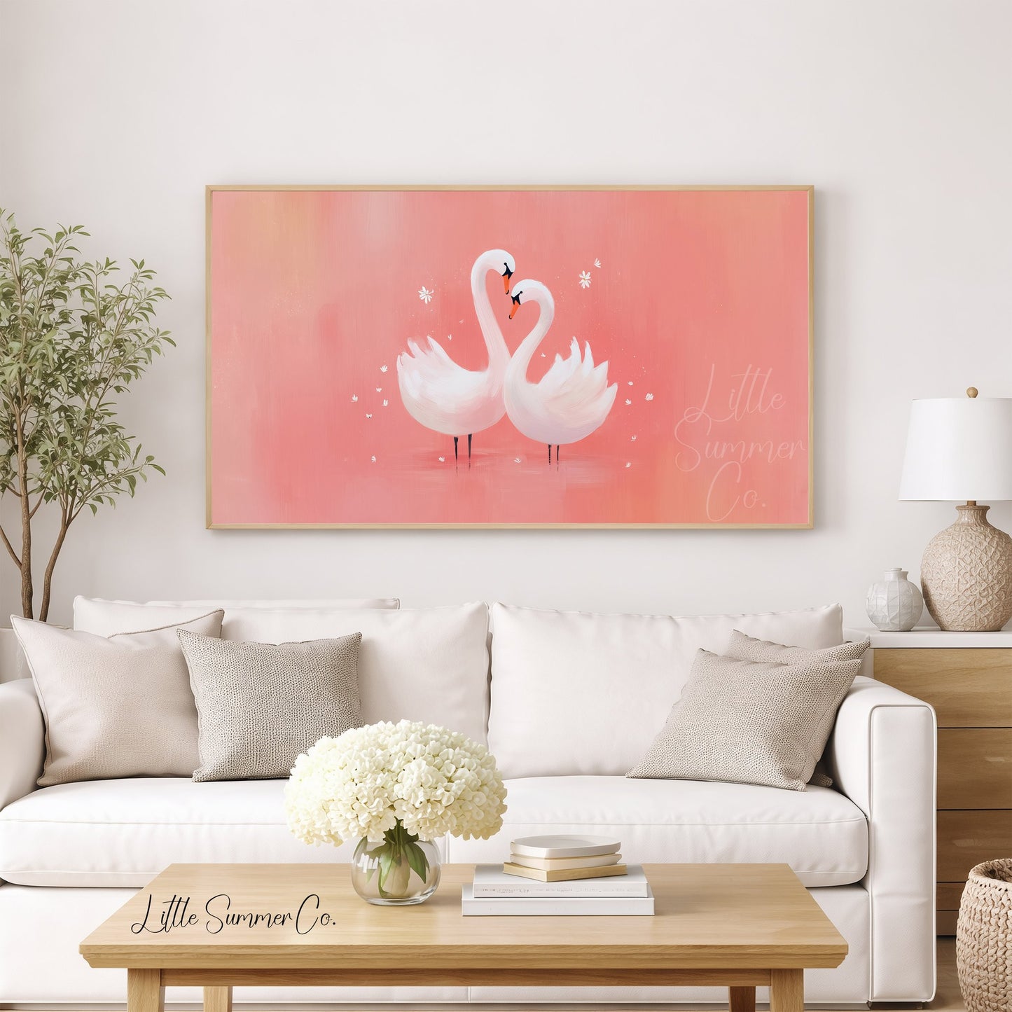 Swan Couple Frame TV Art displayed on a TV