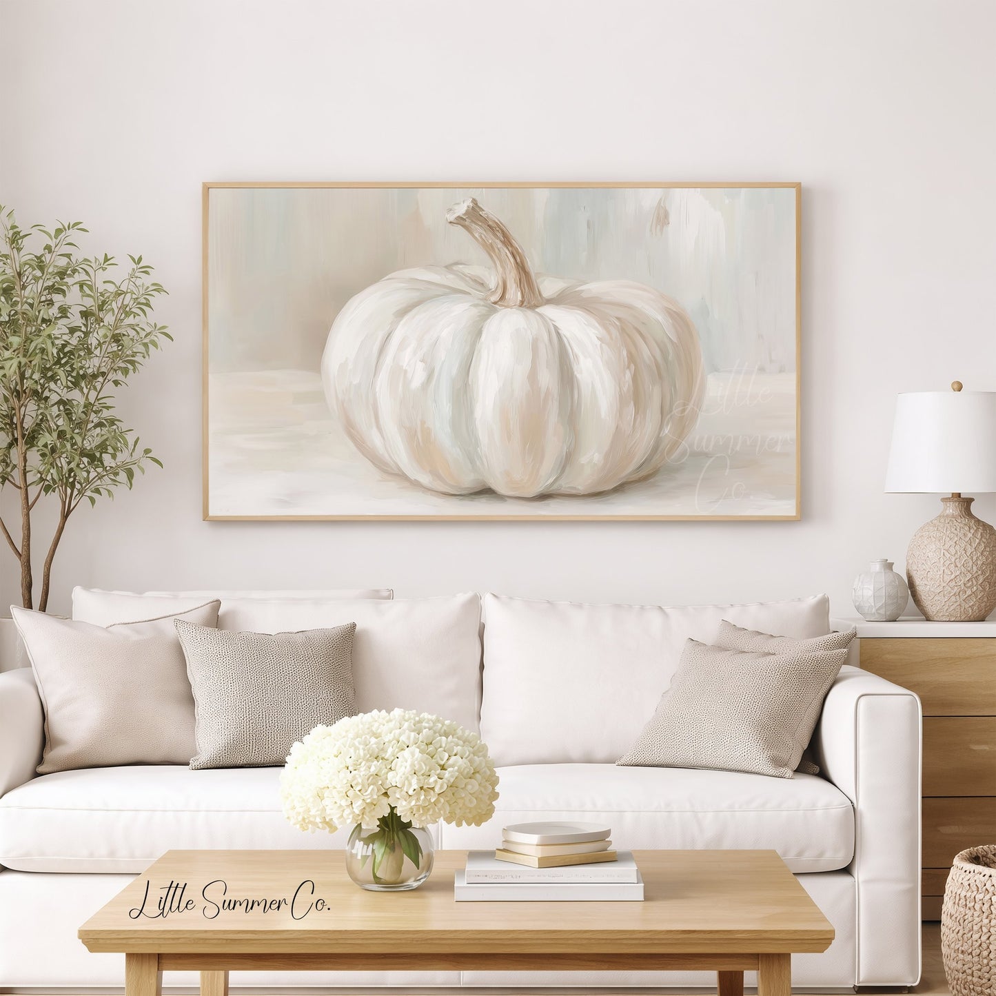 White Pumpkin Frame TV Art displayed on a TV