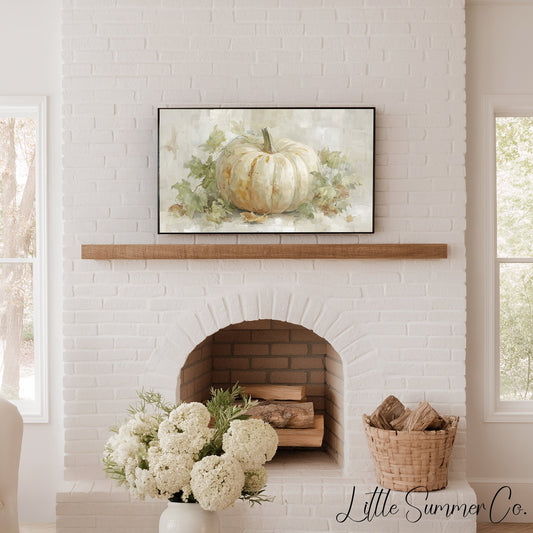 Ivory White Pumpkin Frame TV Art displayed on a TV