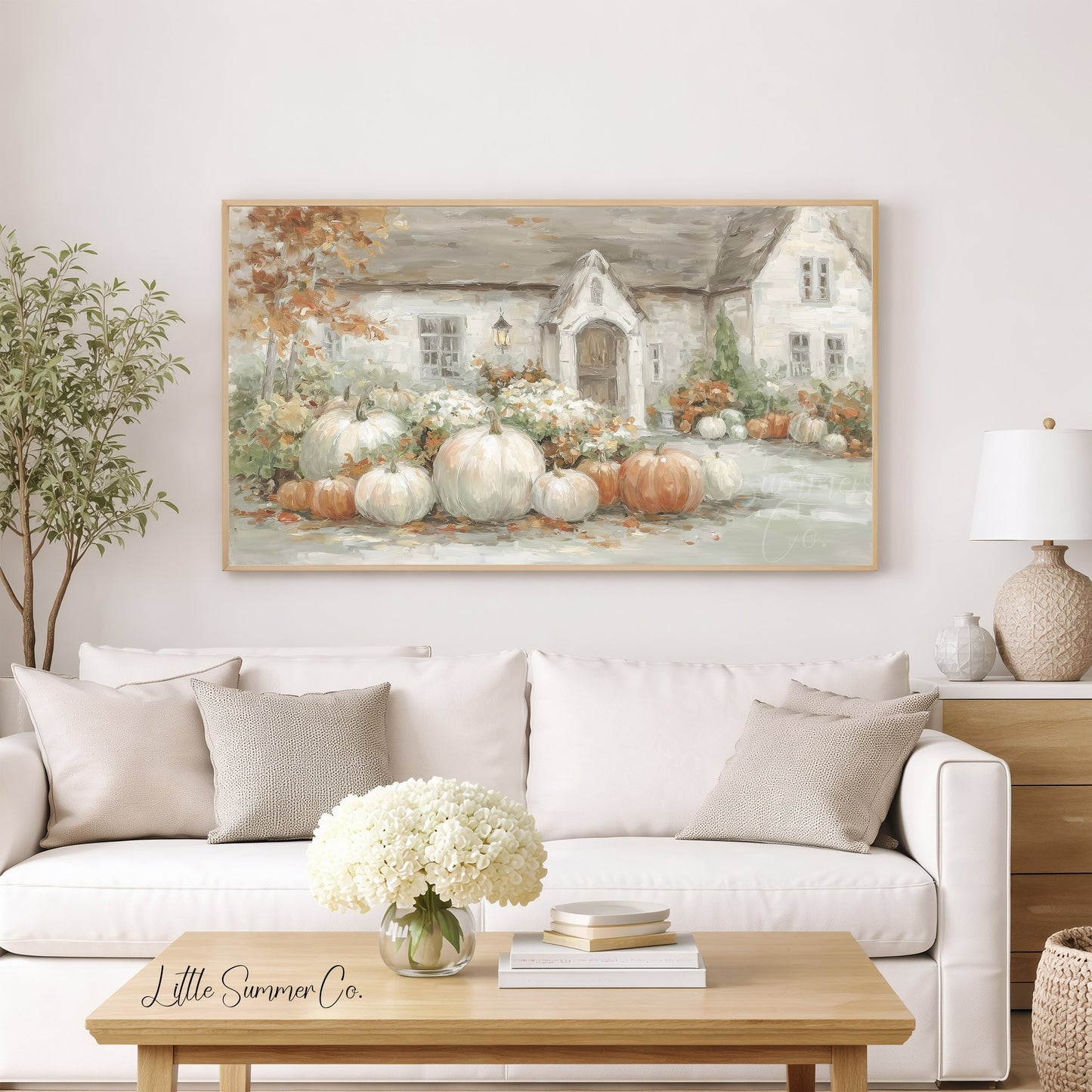 Cottage Garden Pumpkins Frame TV Art displayed on a TV