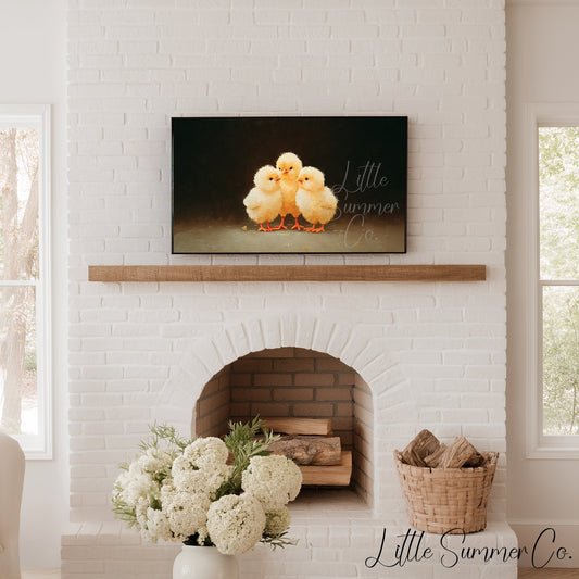 Huddled Baby Chicks Frame TV Art displayed on a TV