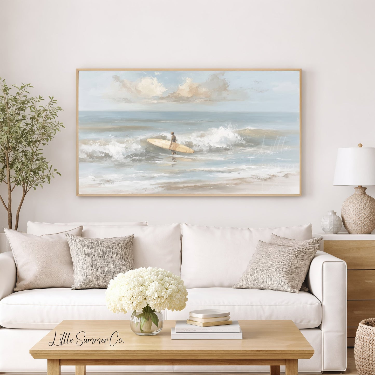 Surfer With Board Frame TV Art displayed on a TV