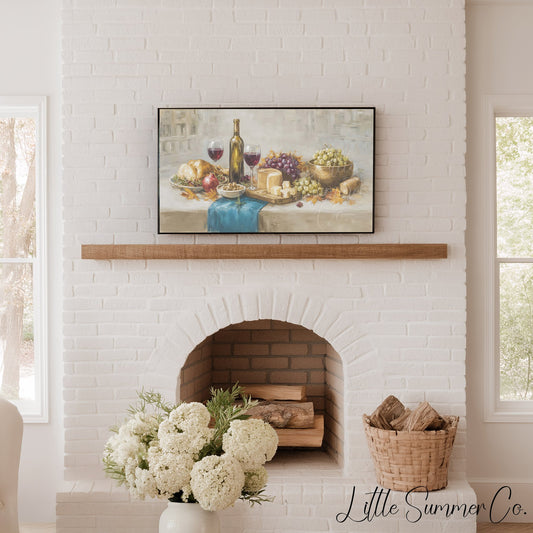 Wine Grapes Cheese Frame TV Art displayed on a TV