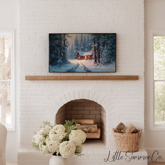 Snowy Cabin Path Frame TV Art displayed on a TV