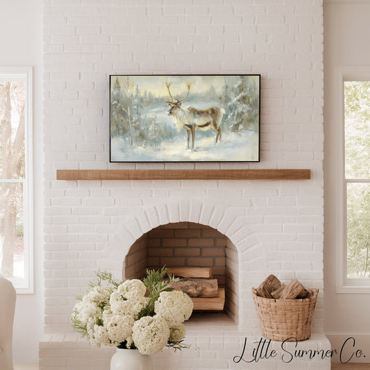 Winter Reindeer Frame TV Art displayed on a TV