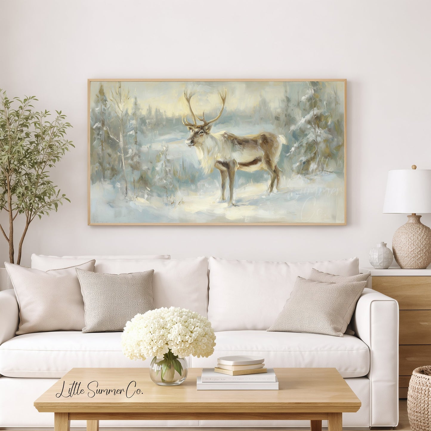 Winter Reindeer Frame TV Art displayed on a TV