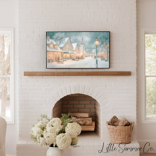 Snowy Village Street Frame TV Art displayed on a TV