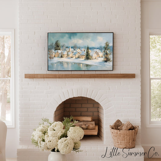 Christmas Village Shore Frame TV Art displayed on a TV