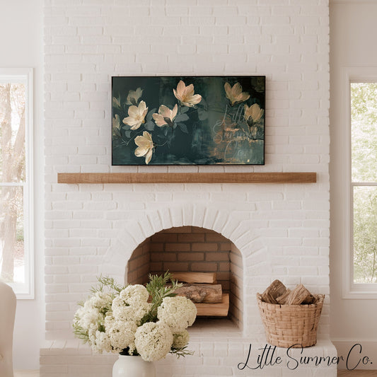 White Magnolia Blossoms Frame TV Art displayed on a TV