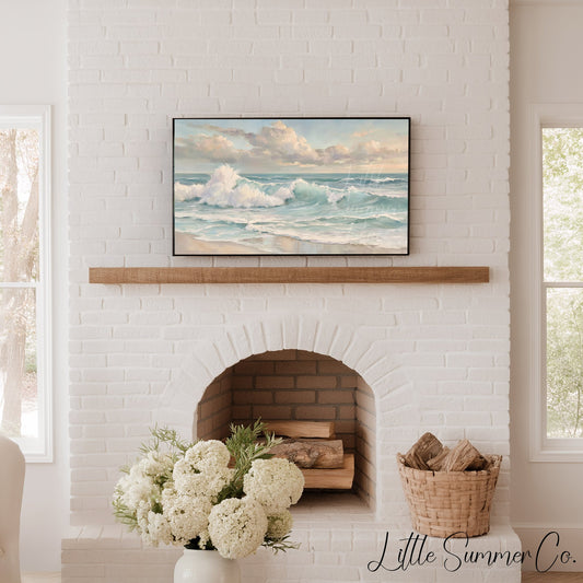 Crashing Ocean Waves Frame TV Art displayed on a TV