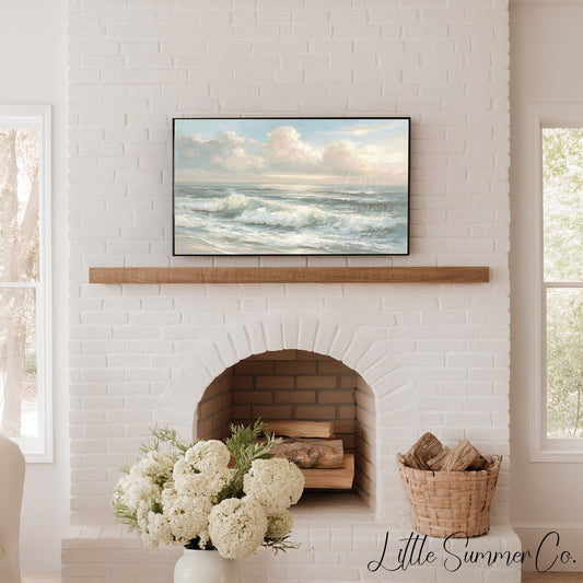 Sunlit Ocean Waves Frame TV Art displayed on a TV