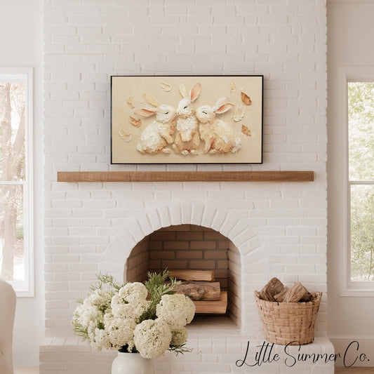 White Rabbits With Feathers Frame TV Art displayed on a TV