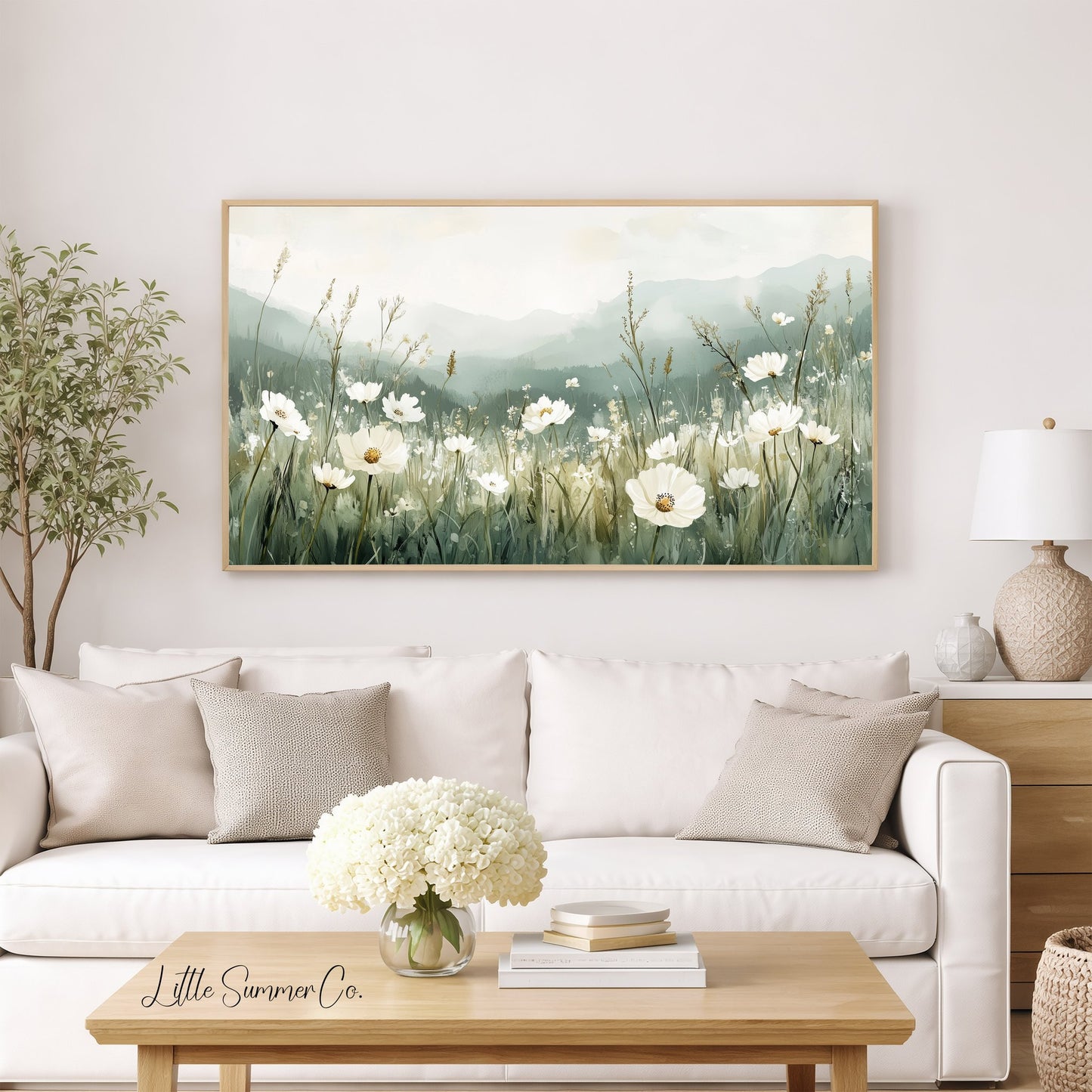 White Mountain Wildflowers Frame TV Art displayed on a TV