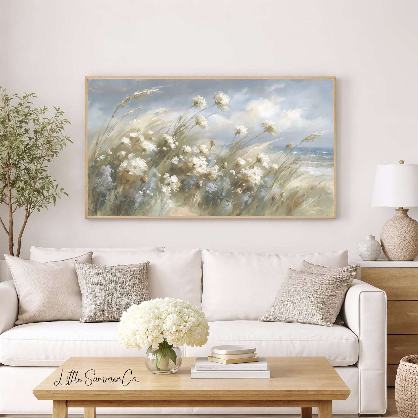Coastal Dune Wildflowers Frame TV Art displayed on a TV