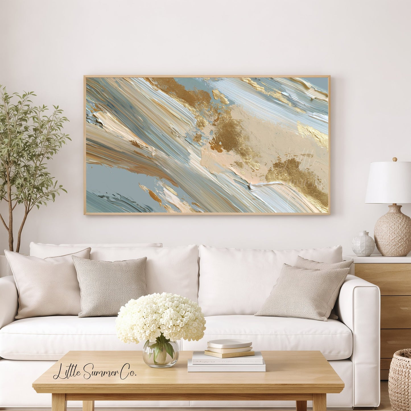 Gold Sweep Lines Frame TV Art displayed on a TV