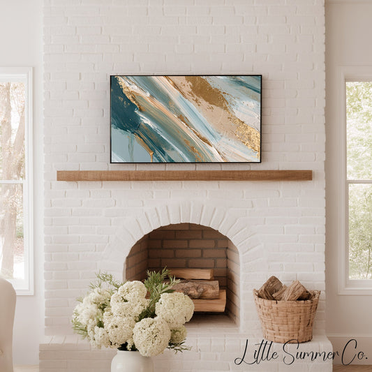 Teal Gold Sweep Frame TV Art displayed on a TV