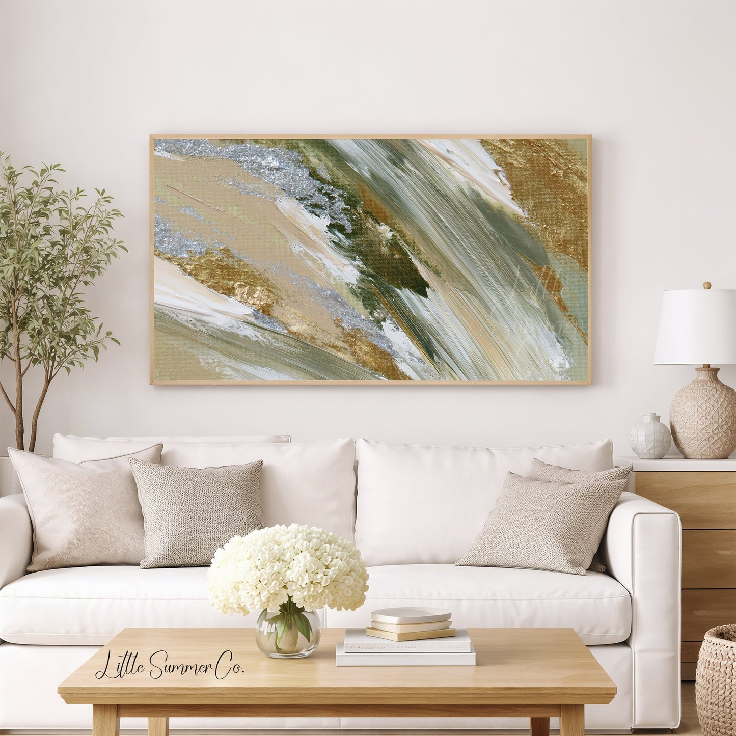 Olive Gold Sweep Frame TV Art displayed on a TV
