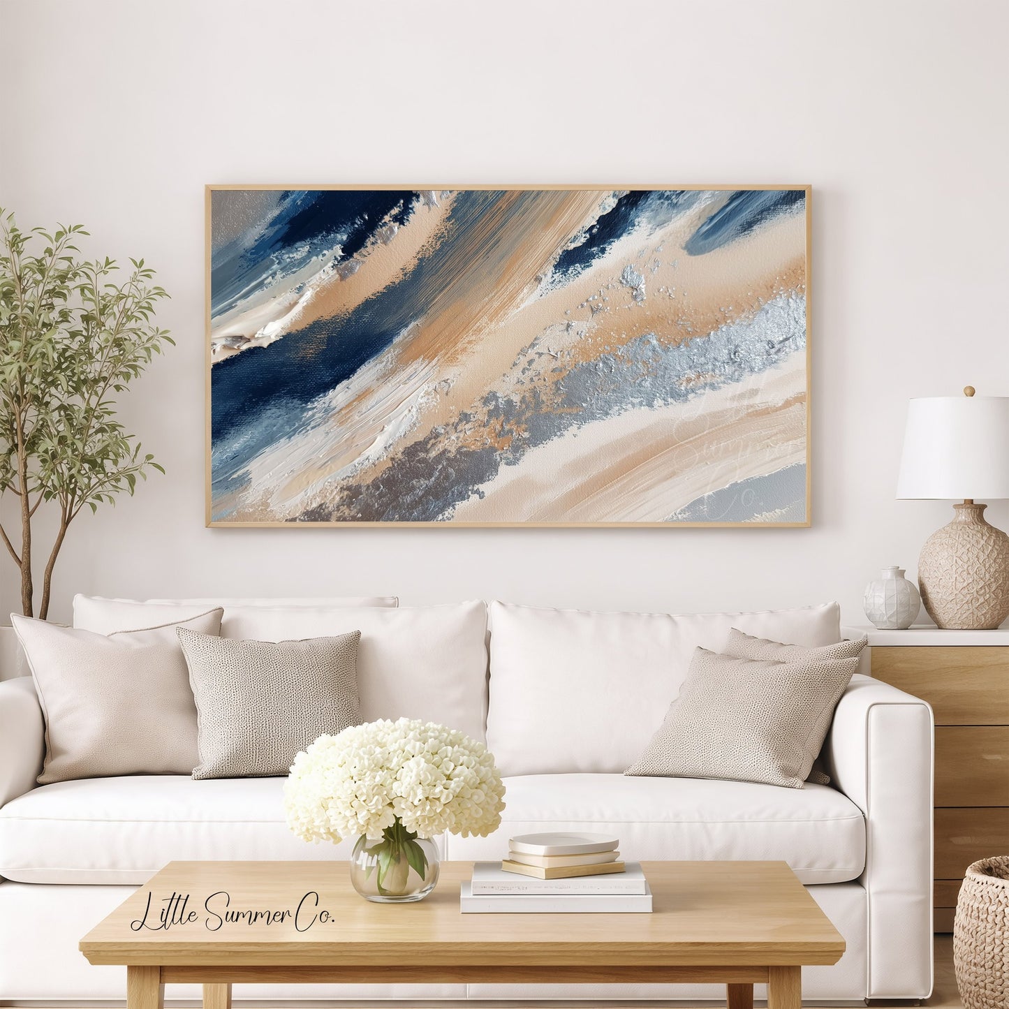 Navy Sand Sweep Frame TV Art displayed on a TV