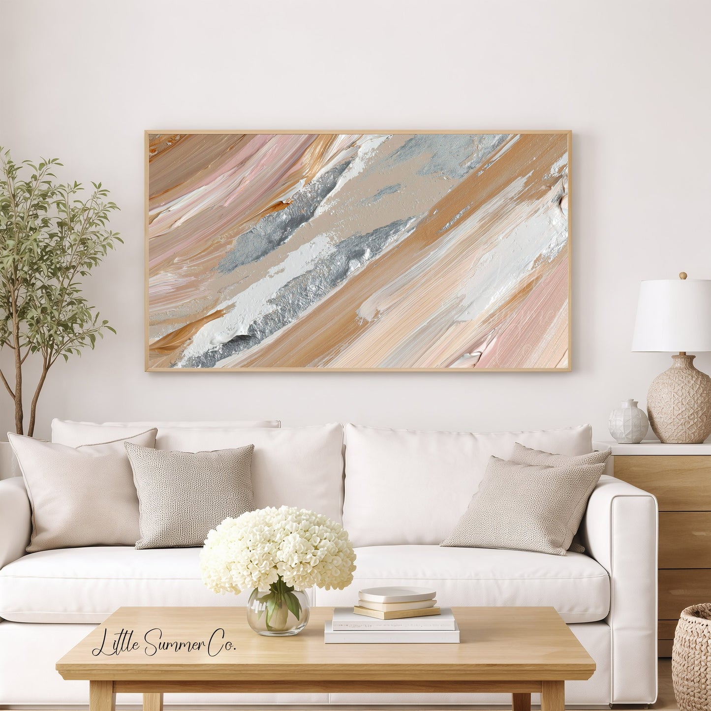 Blush Silver Sweep Frame TV Art displayed on a TV
