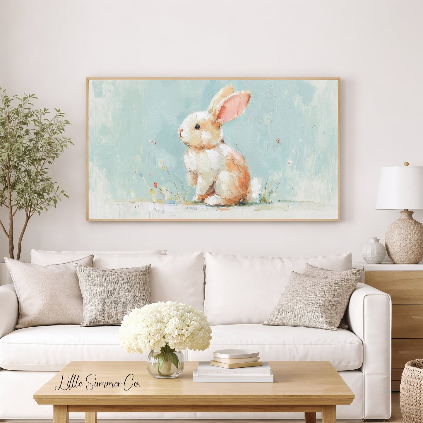 Pastel Bunny Frame TV Art displayed on a TV