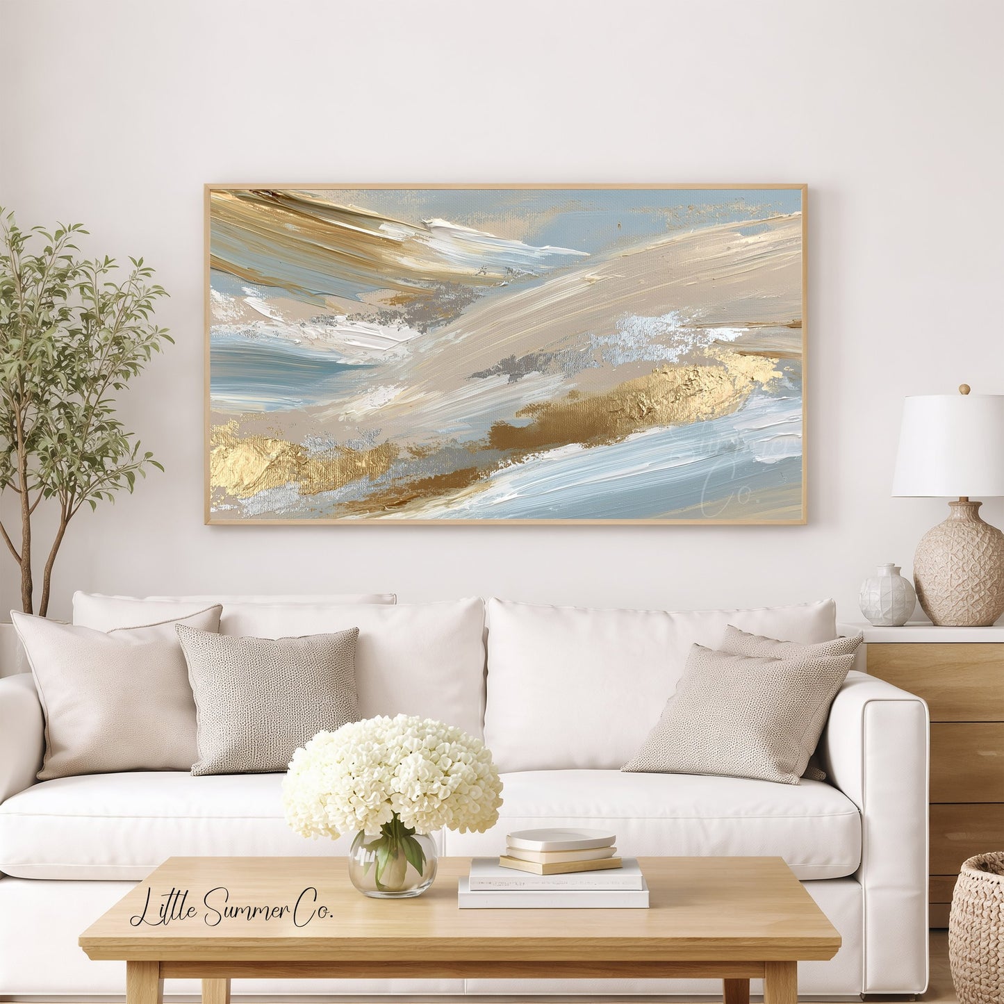 Blue Gold Sweep Frame TV Art displayed on a TV